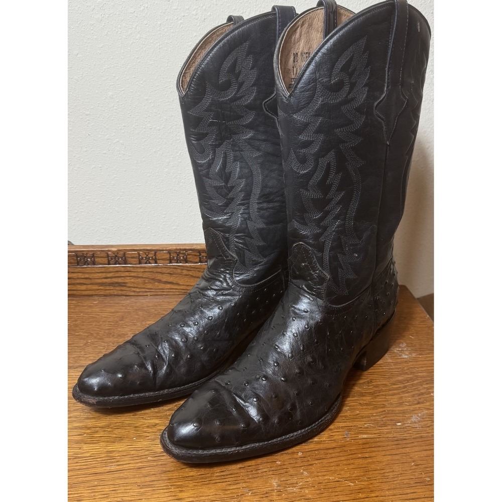 Men's Size 11 Black Ostrich Print Leather Western Cowboy Boots Made Mexico